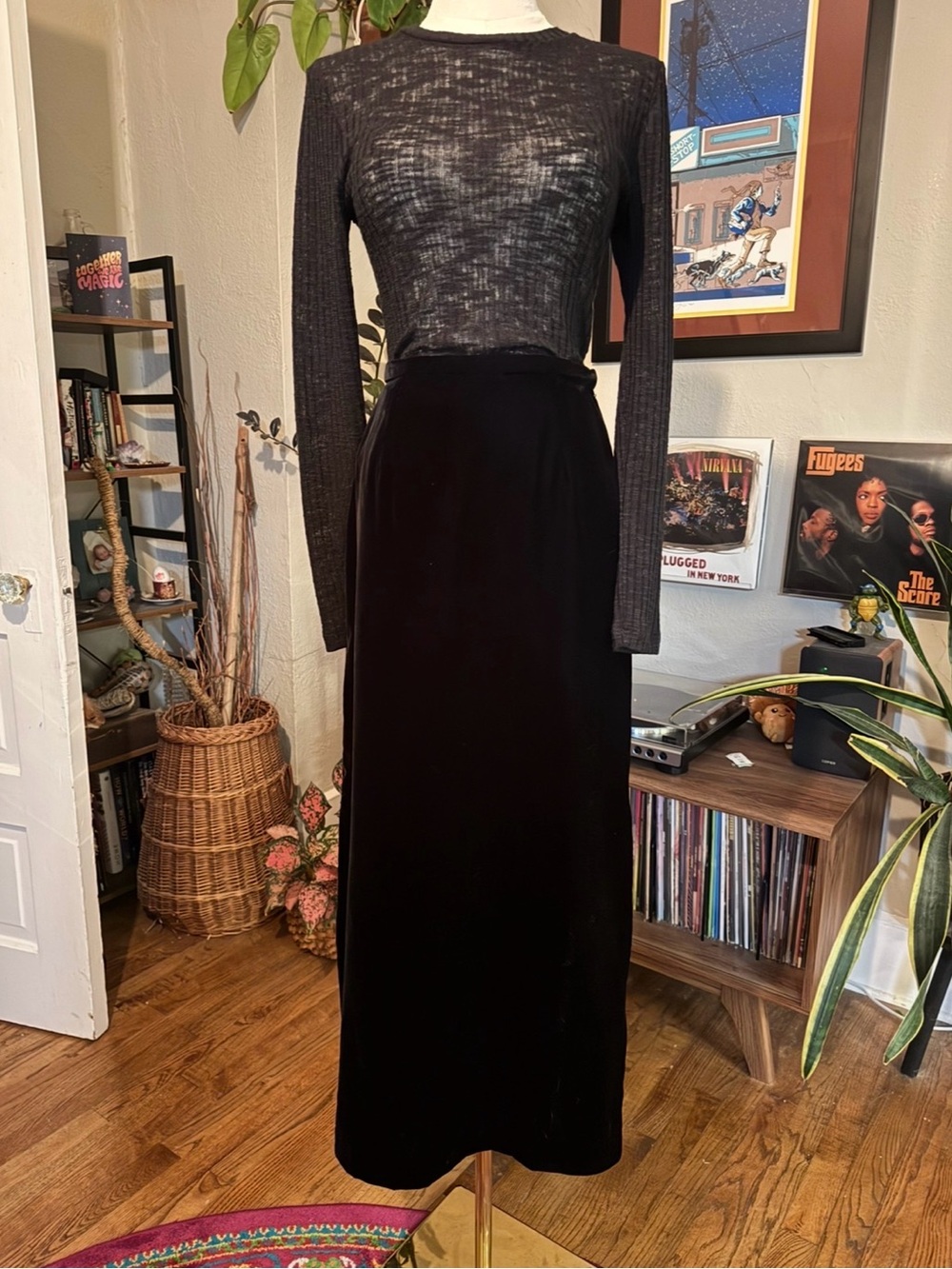 The Limited Black Long Sleeve Velvet Maxi Dress
